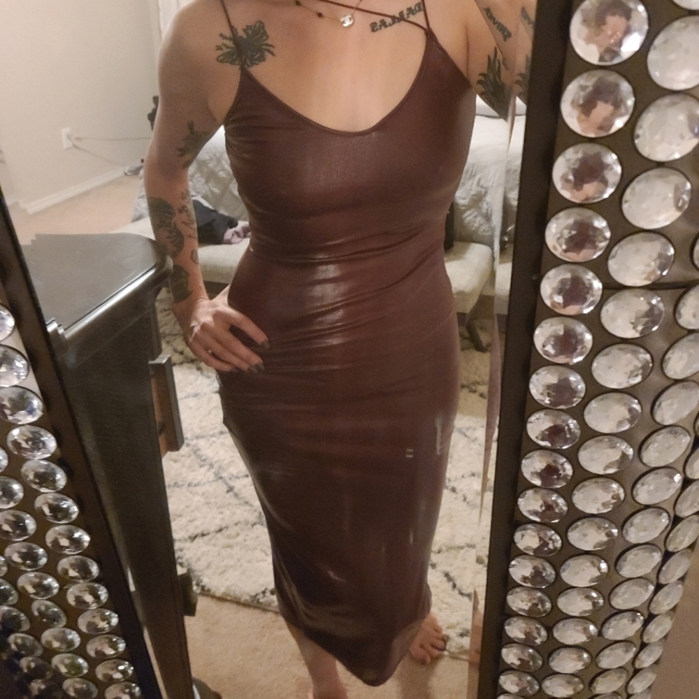 Liquid leather midi dress